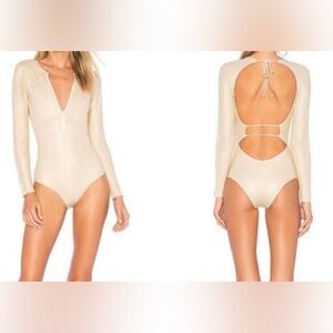 Tavik moss one piece long sleeve swimsuit  glossy tapioca S